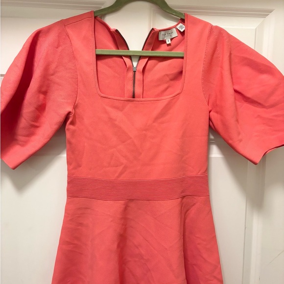 Ted Baker Havliy Puff Sleeve Skater Dress Coral Size 8 - Picture 5 of 11